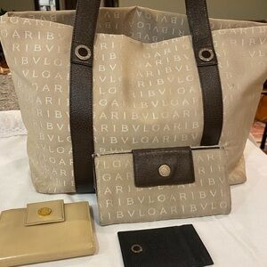 BVLGARI  4-piece bundle.  Tote, matching wallet, 2nd wallet and card holder.